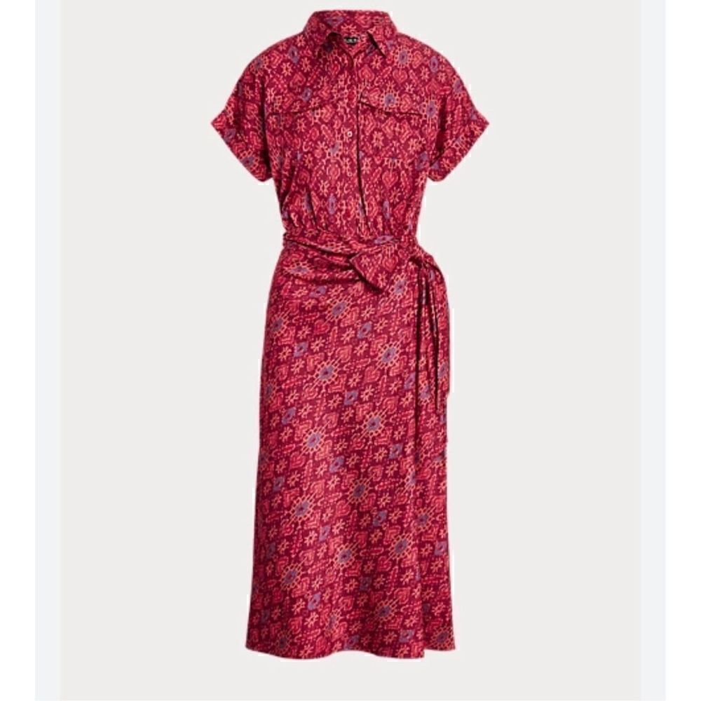 NWOT Lauren Ralph Lauren Geo Print Shantung Tie Waist Dress‎